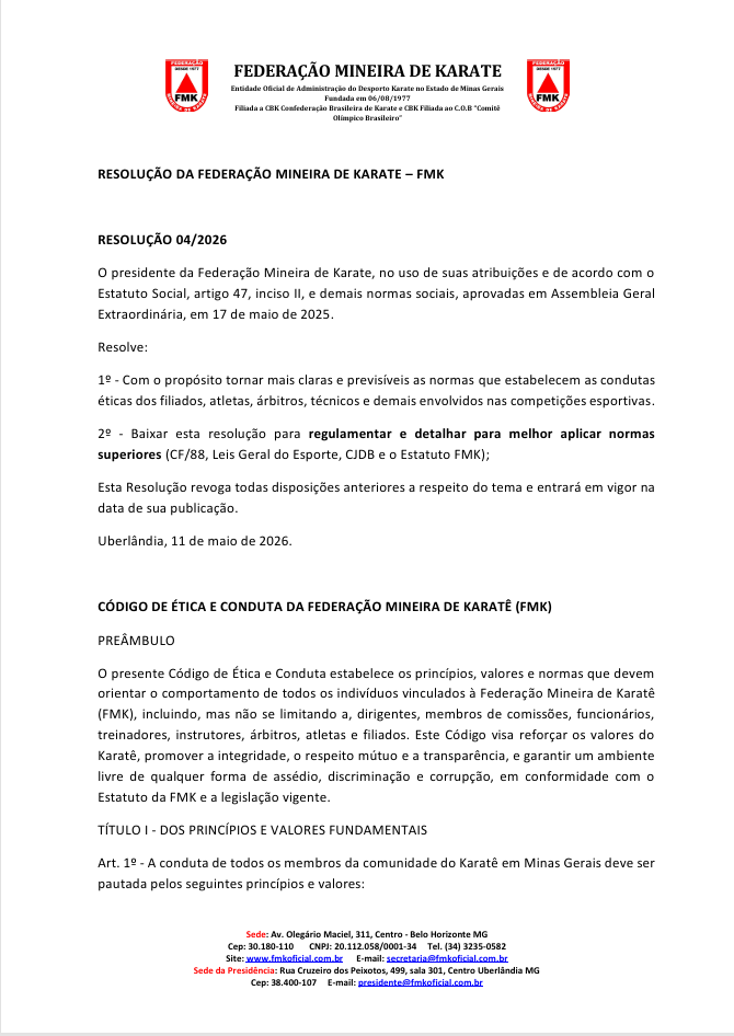Resolução 04/26 - Código de Ética da FMK